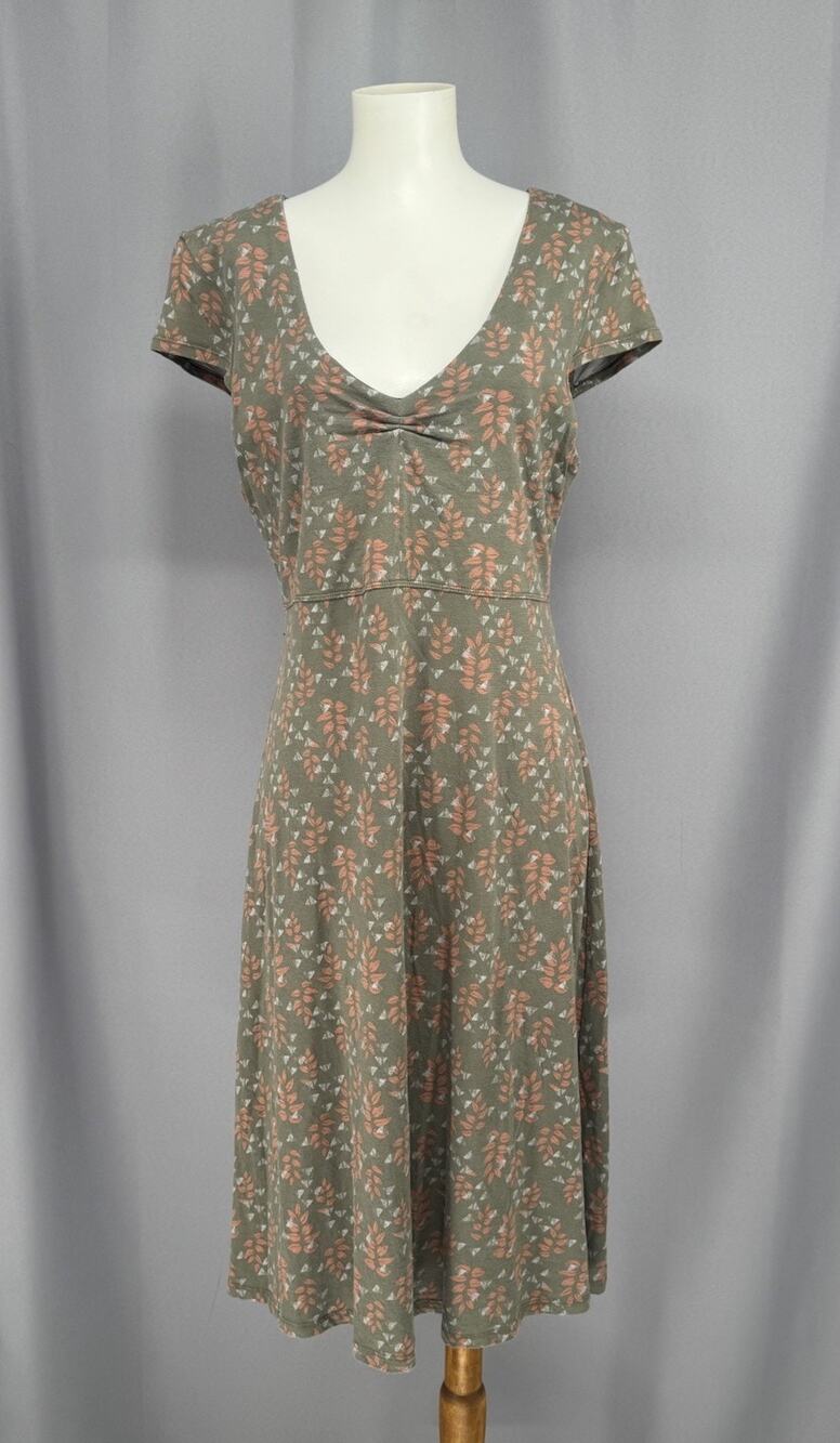 Toad & Co Women's Dress Medium Green Floral Cap Sleeve Organic Cotton Blnd